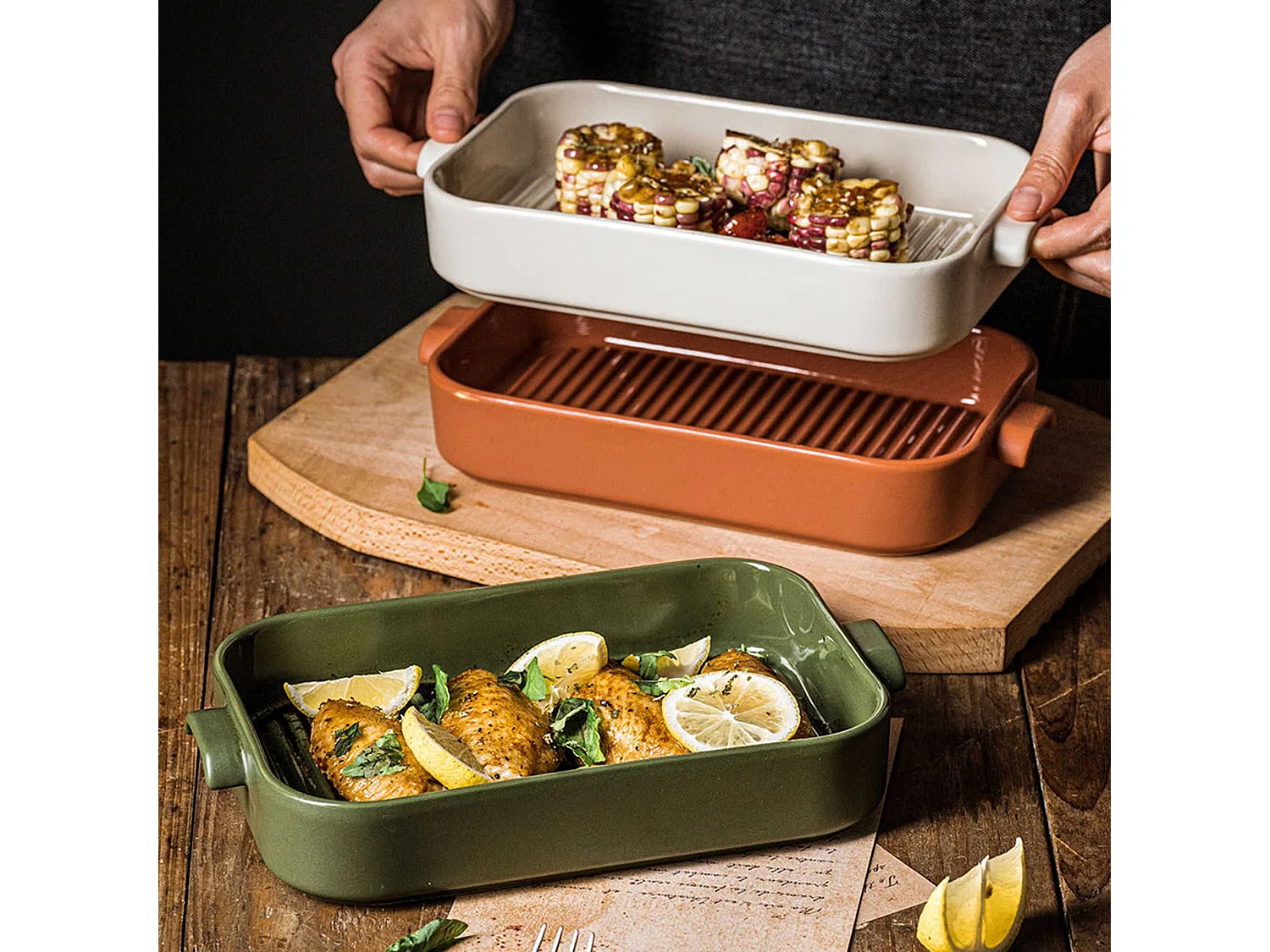 Menastyl - Plat A Four Grille Octave Rectangle 840ml 26.5x15cm En Gres Beige