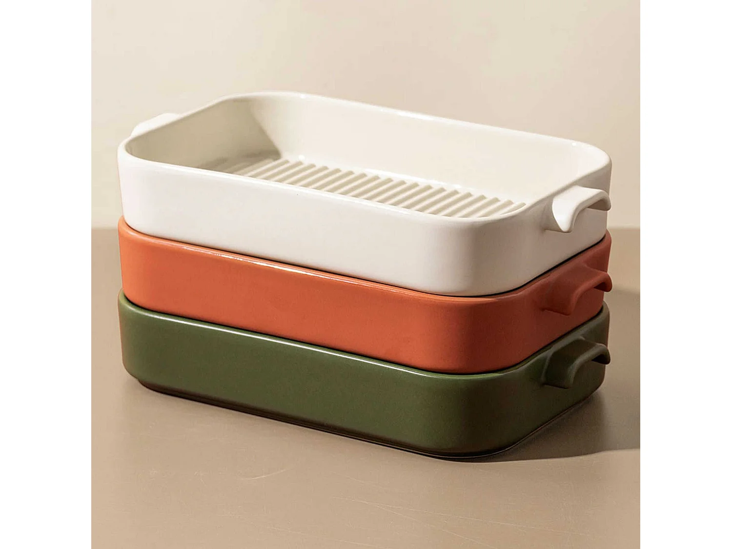 Menastyl - Plat A Four Grille Octave Rectangle 840ml 26.5x15cm En Gres Beige