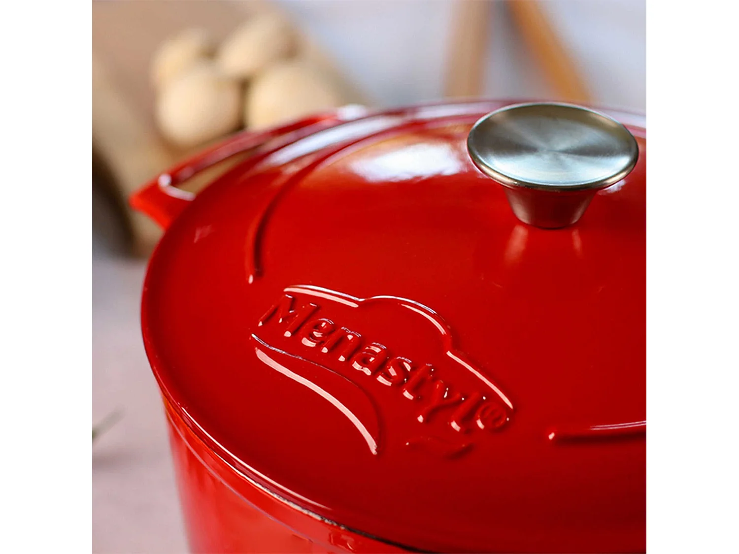 Menastyl - Cocotte Colette Ronde 7l 29cm En Fonte Emaille Rouge