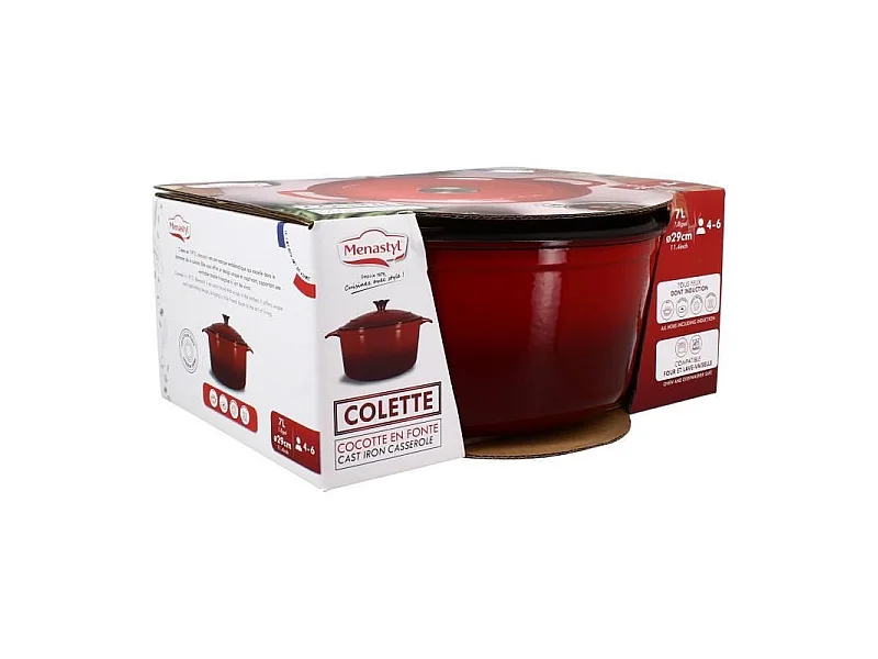 Menastyl - Cocotte Colette Ronde 7l 29cm En Fonte émaillé Rouge