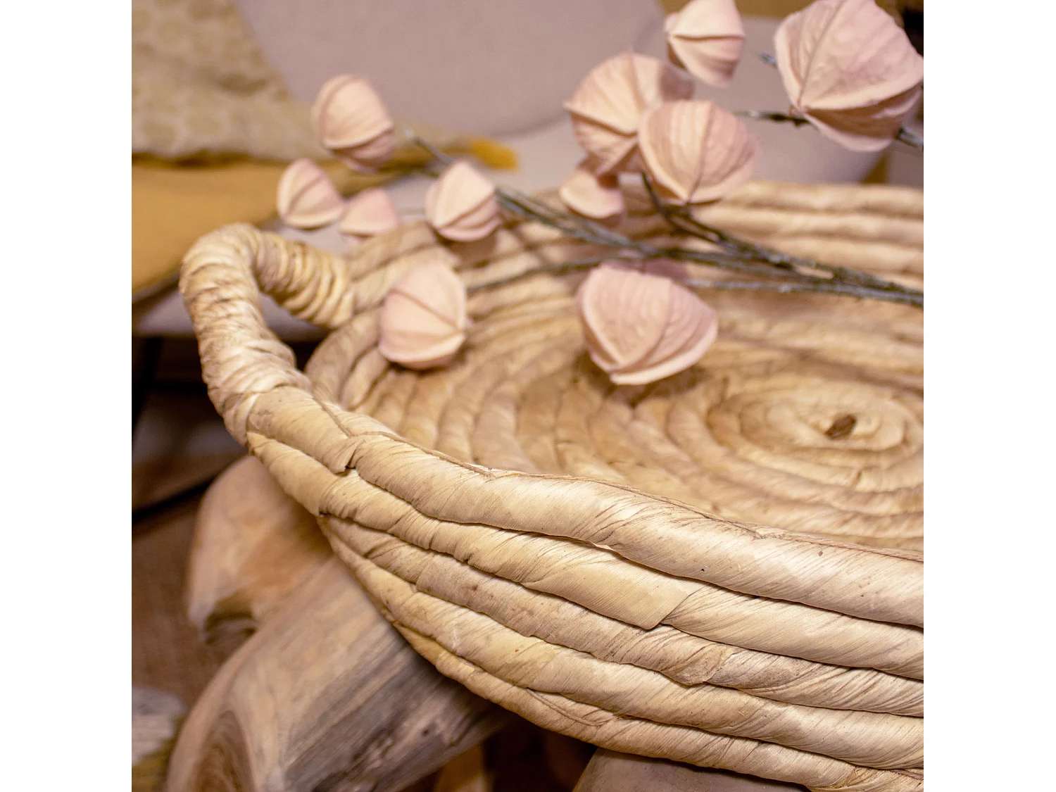 Now's Home - Plateau Rond En  Fibres D' Abaca D48cm X H8.5cm Avec Poignees Dounia