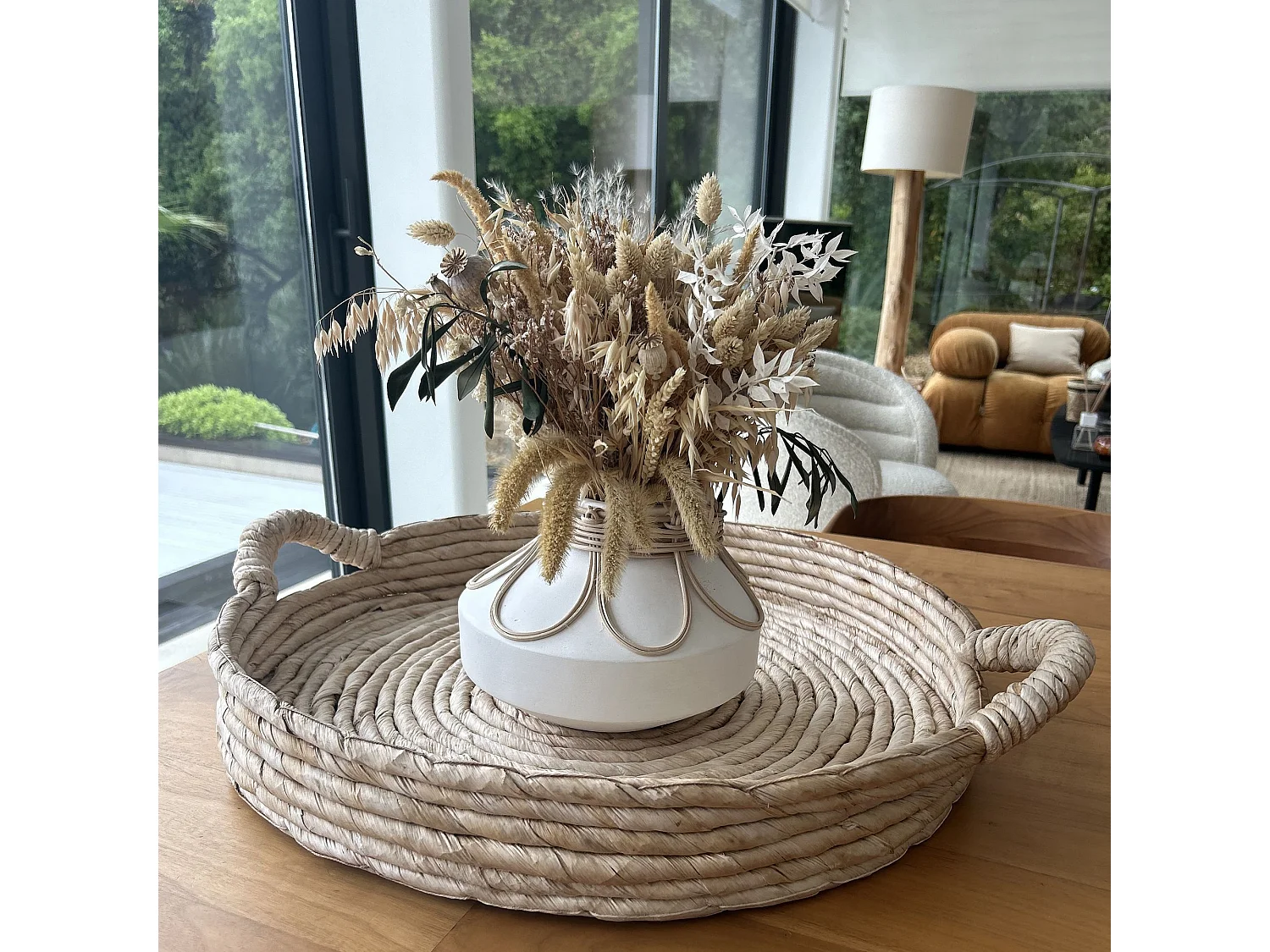 Now's Home - Plateau Rond En  Fibres D' Abaca D48cm X H8.5cm Avec Poignées Dounia