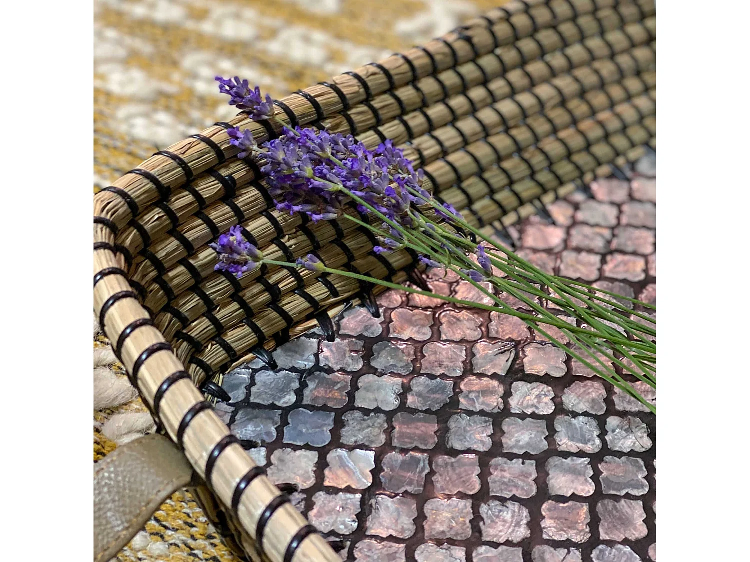 Now's Home - Plateau Rectangle En Jonc De Mer Et En Nacre 50x35 Hauteur 9cm Kos