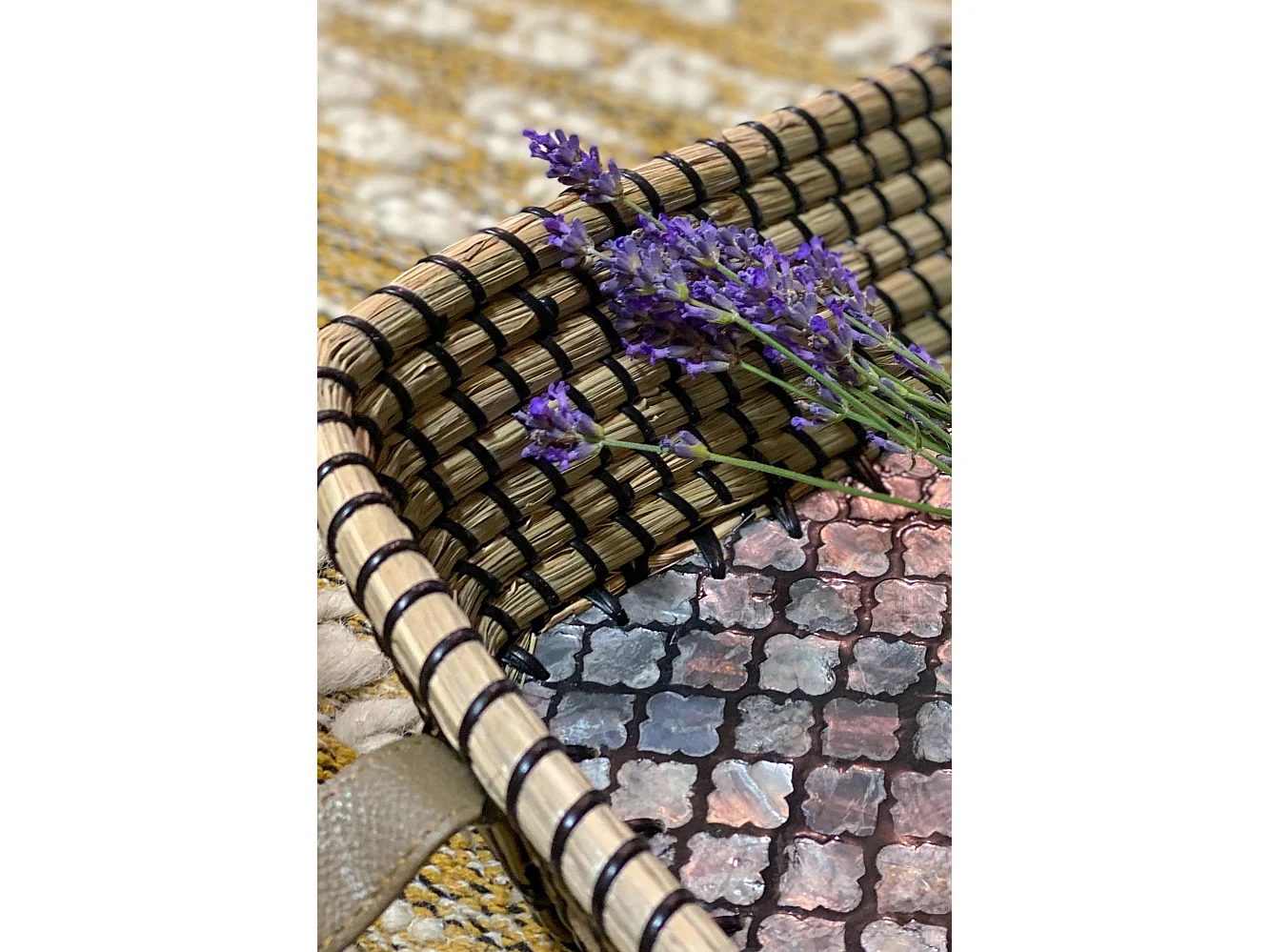 Now's Home - Plateau Rectangle En Jonc De Mer Et En Nacre 50x35 Hauteur 9cm Kos