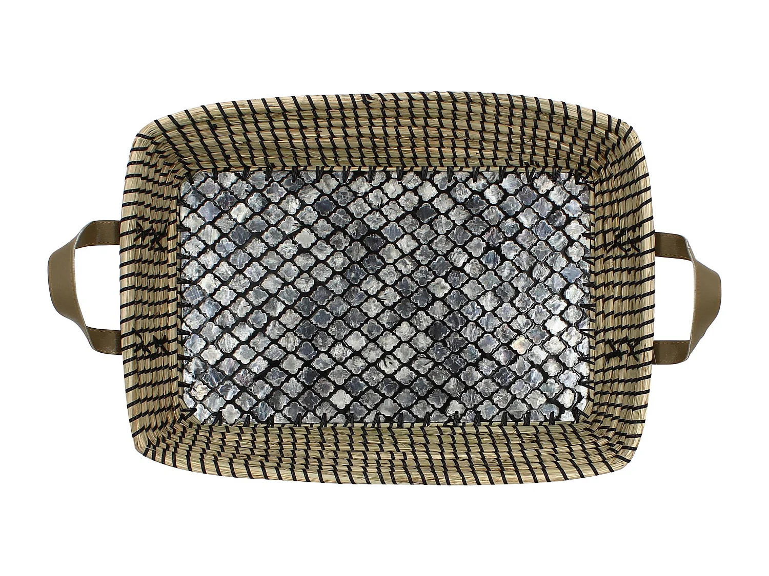 Now's Home - Plateau Rectangle En Jonc De Mer Et En Nacre 50x35 Hauteur 9cm Kos