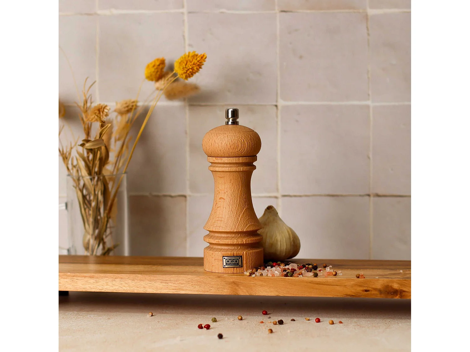 Ogo Living - Moulin A Sel Recycle 15cm En Bois De Hetre Naturel