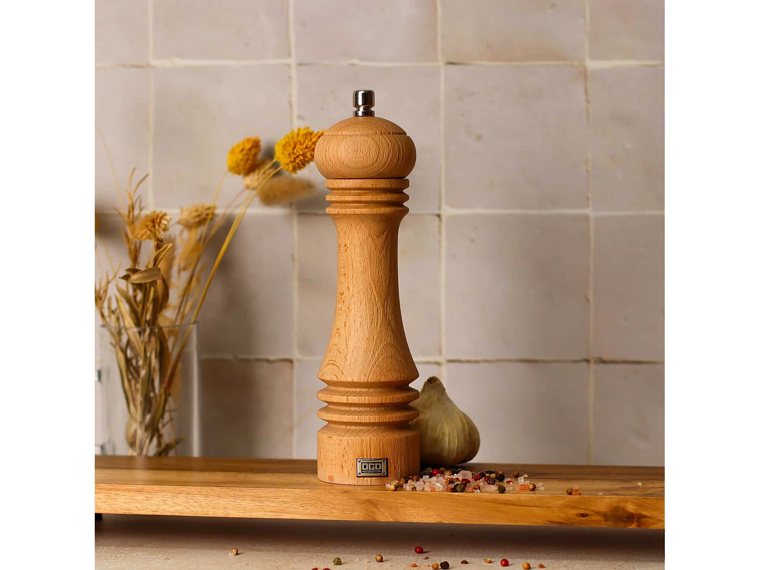 Ogo Living - Moulin A Sel Recycle 23cm En Bois De Hetre Naturel