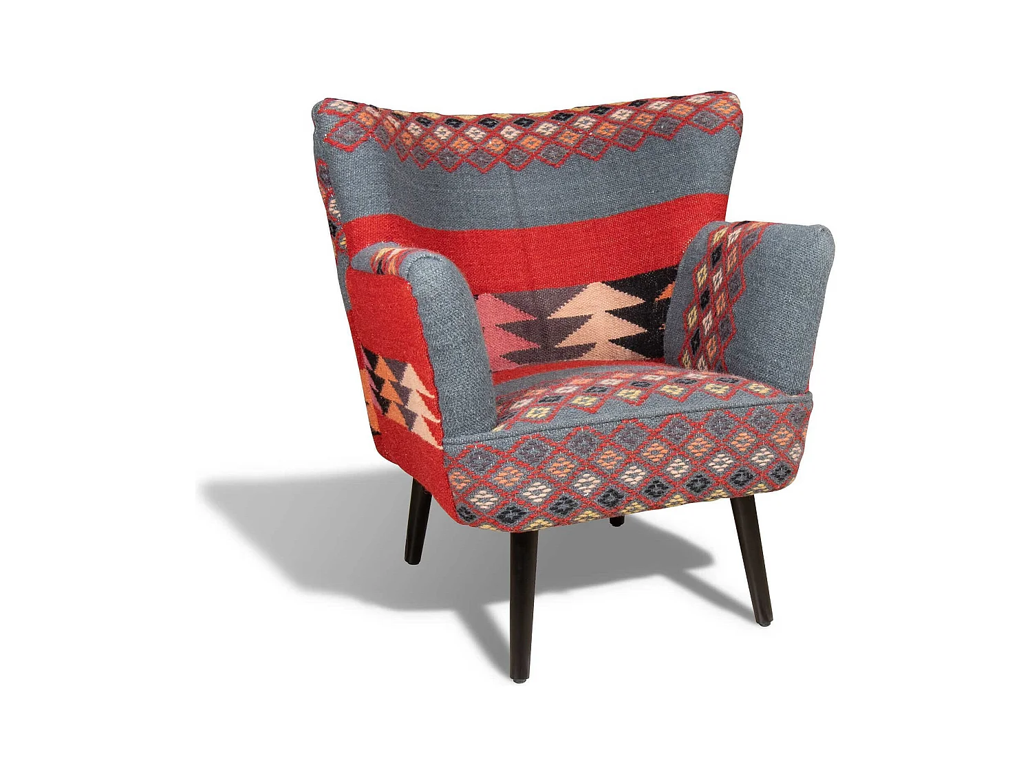 Now's Home - Fauteuil En Kilim  Brode Main Pieds Bois Noir 68x70x77.5cm Inca