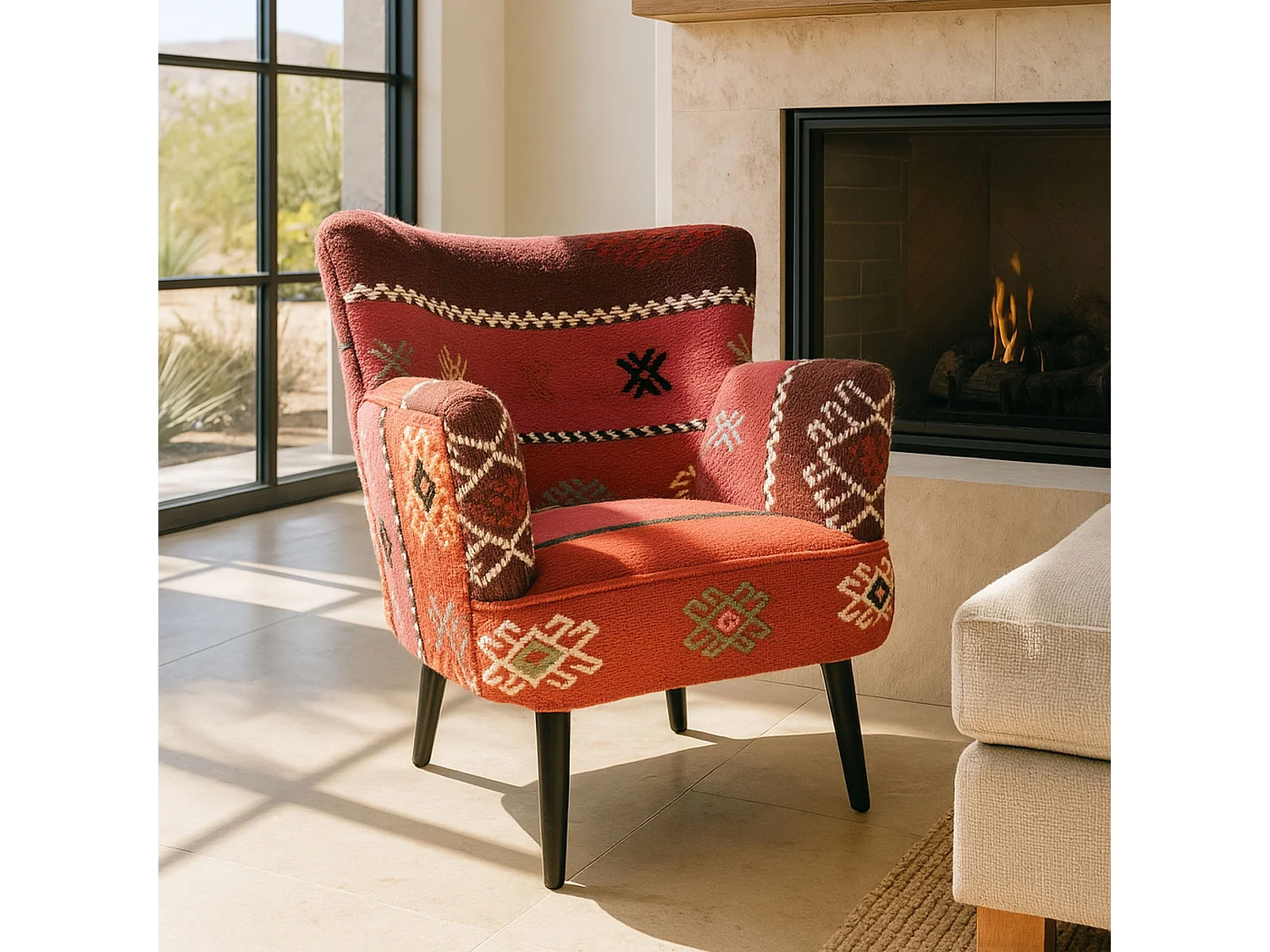 Now's Home - Fauteuil En Kilim  Brode A La  Main Multicolor 68x70x77.5 Cm Chaquiras