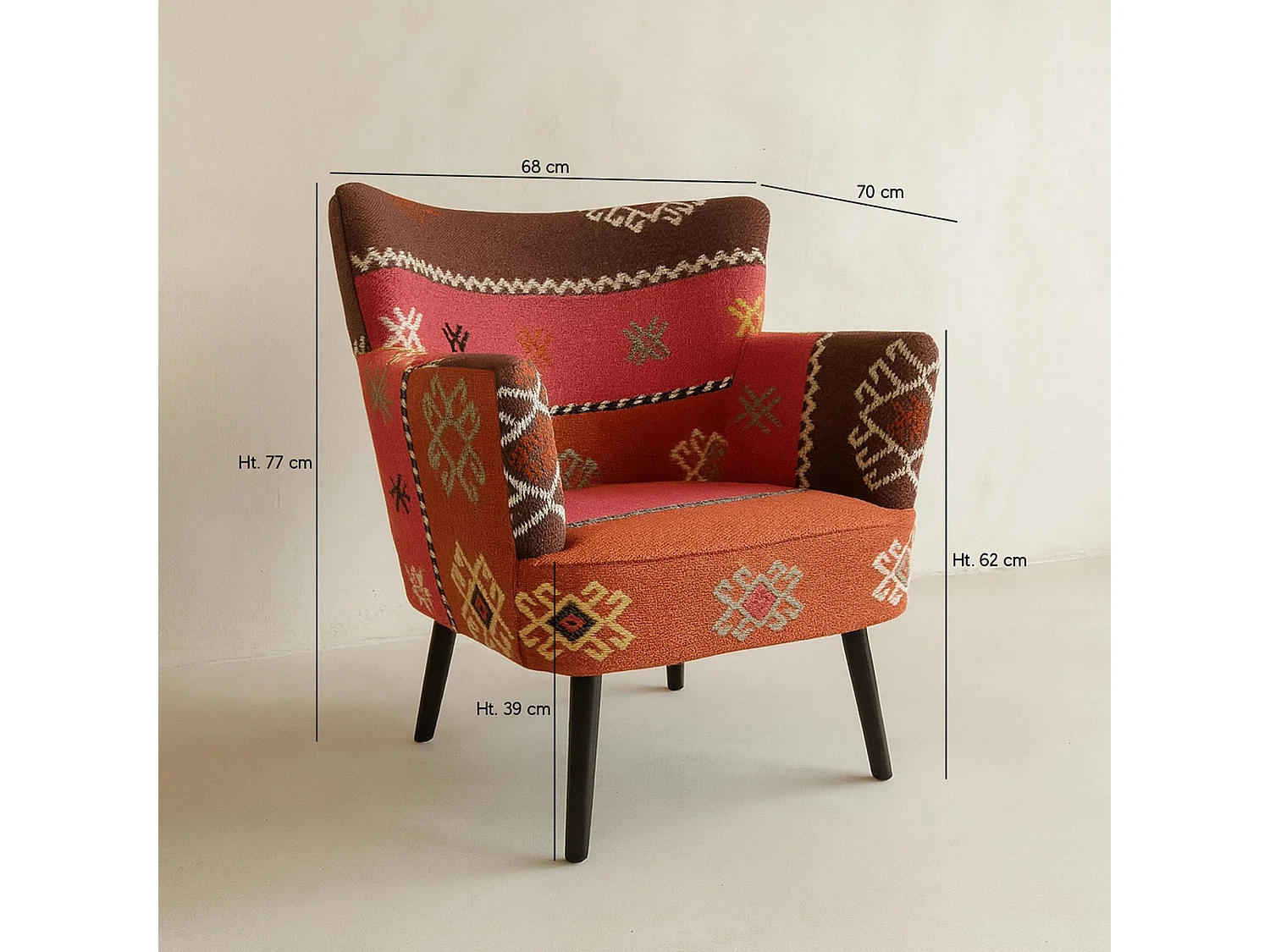 Now's Home - Fauteuil En Kilim  Brode A La  Main Multicolor 68x70x77.5 Cm Chaquiras