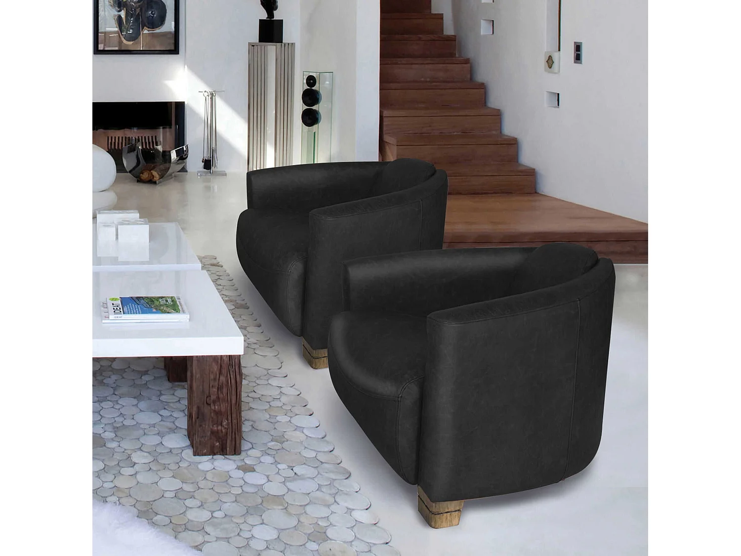 Now's Home - Fauteuil En Cuir De Vache Noir