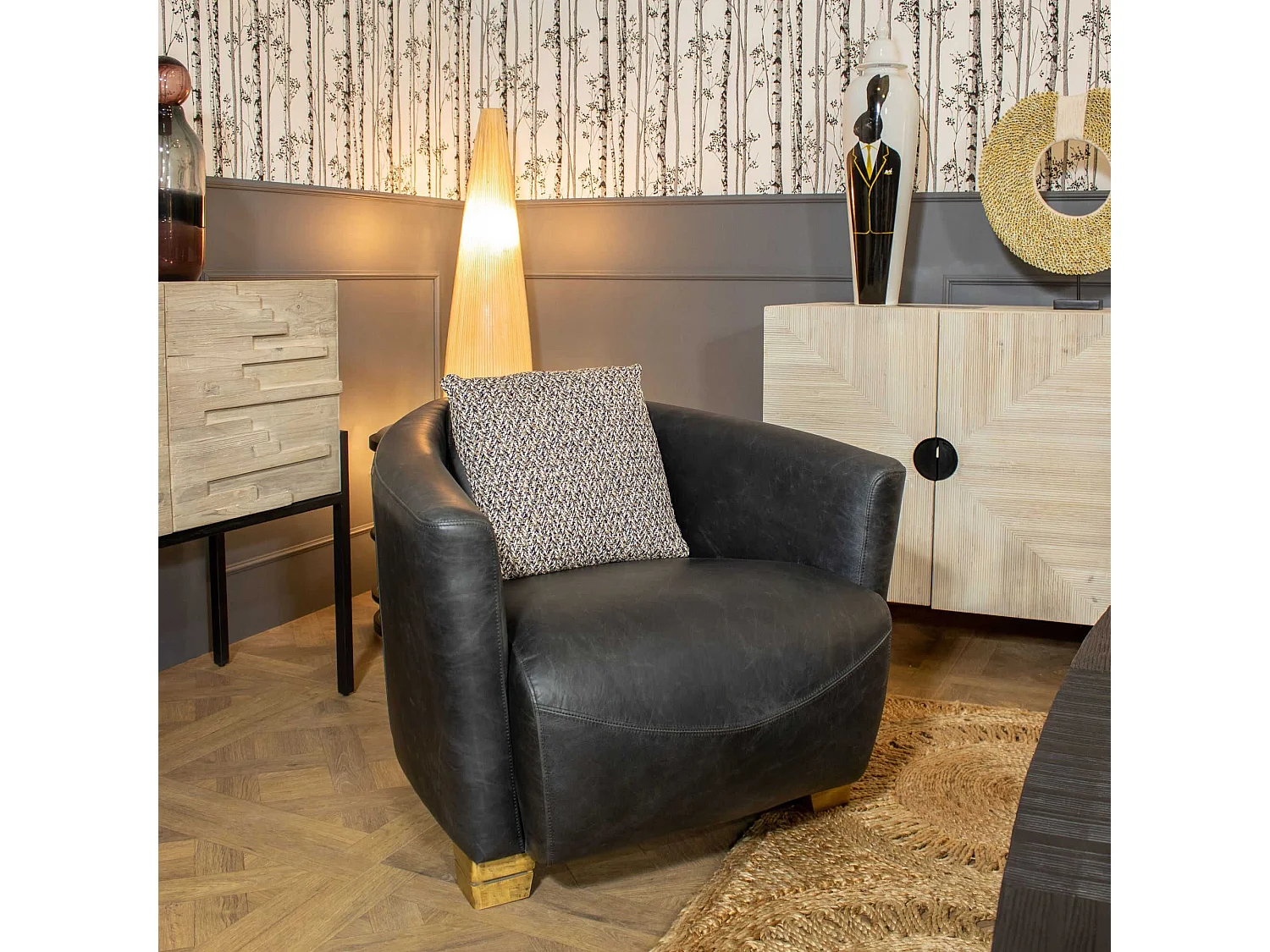 Now's Home - Fauteuil En Cuir De Vache Noir