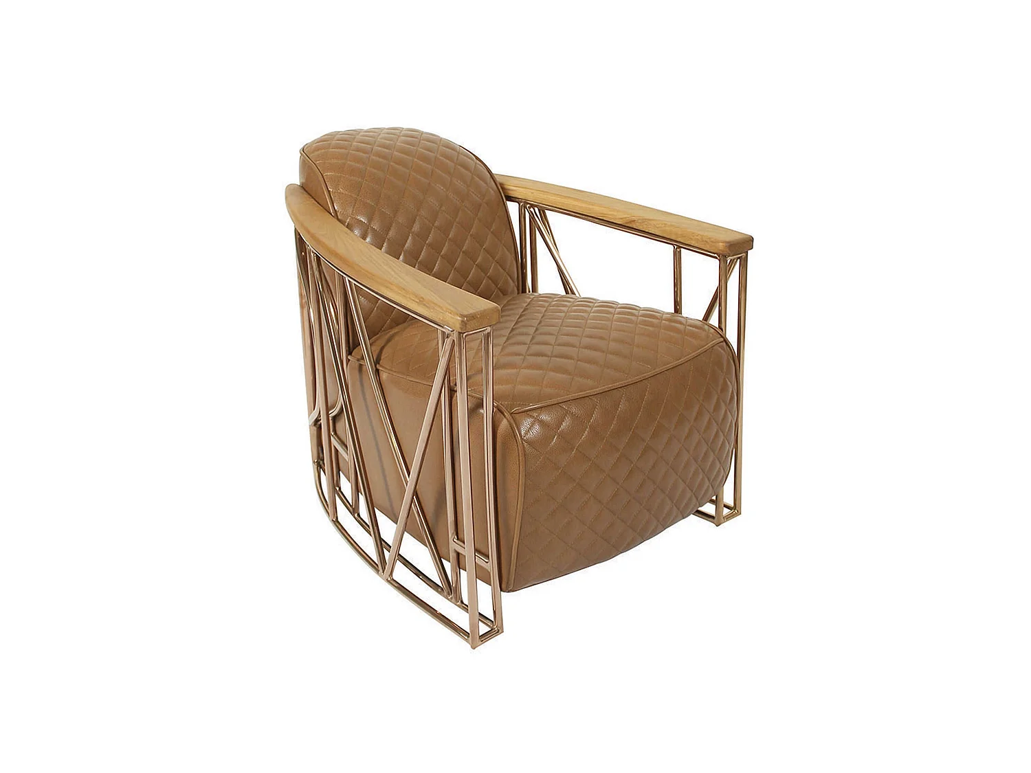Now's Home - Fauteuil Cuir Noisette Matelasse Et Structure Inox Cuivre