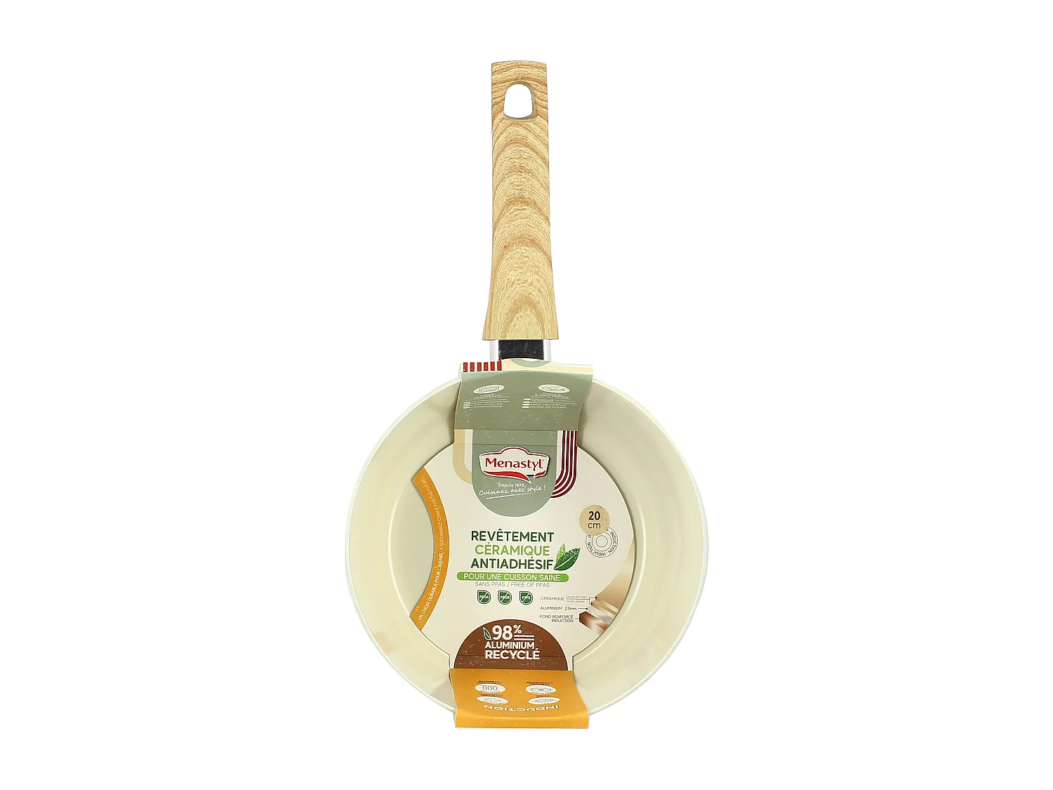 Menastyl - Casserole 20cm Colorama Creme- En Aluminium - Revetement Antiadhesif En Ceramique