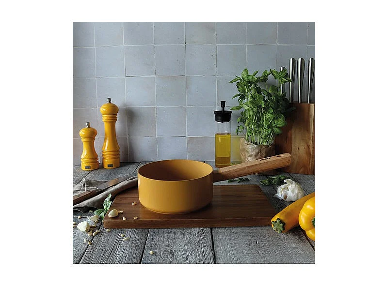 Ogo Living - Casserole Ector 16cm Alu Revetement Ceramique Jaune Avec Manche Bois
