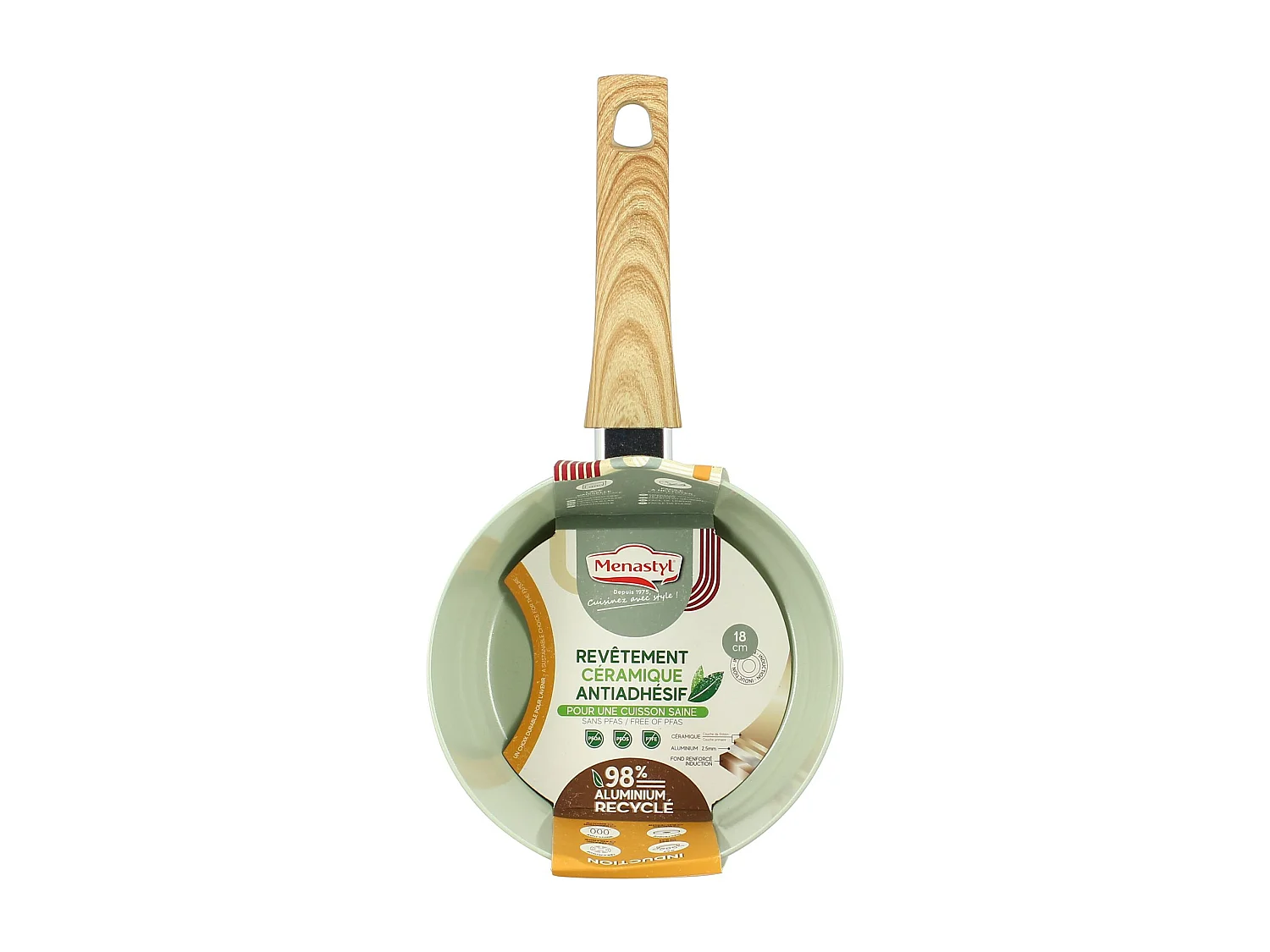 Menastyl - Casserole 18cm Colorama Celadon - En Aluminium - Revetement Antiadhesif En Ceramique