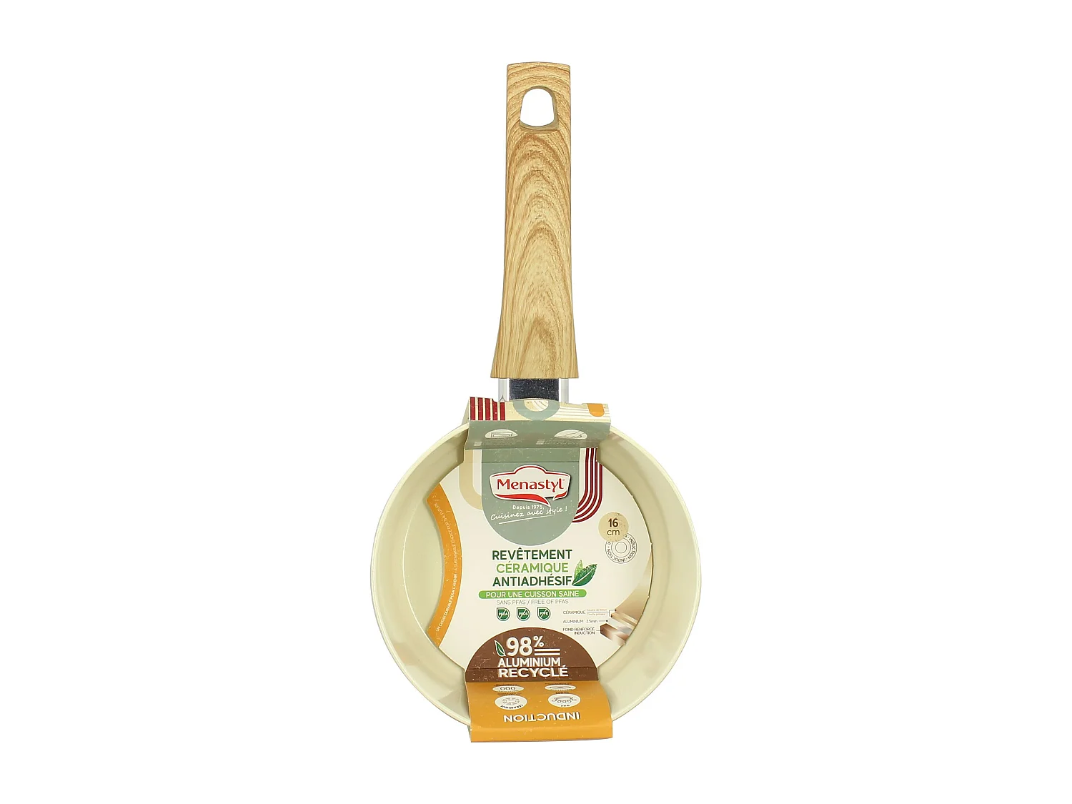 Menastyl - Casserole 16cm Colorama Creme - En Aluminium - Revetement Antiadhesif En Ceramique