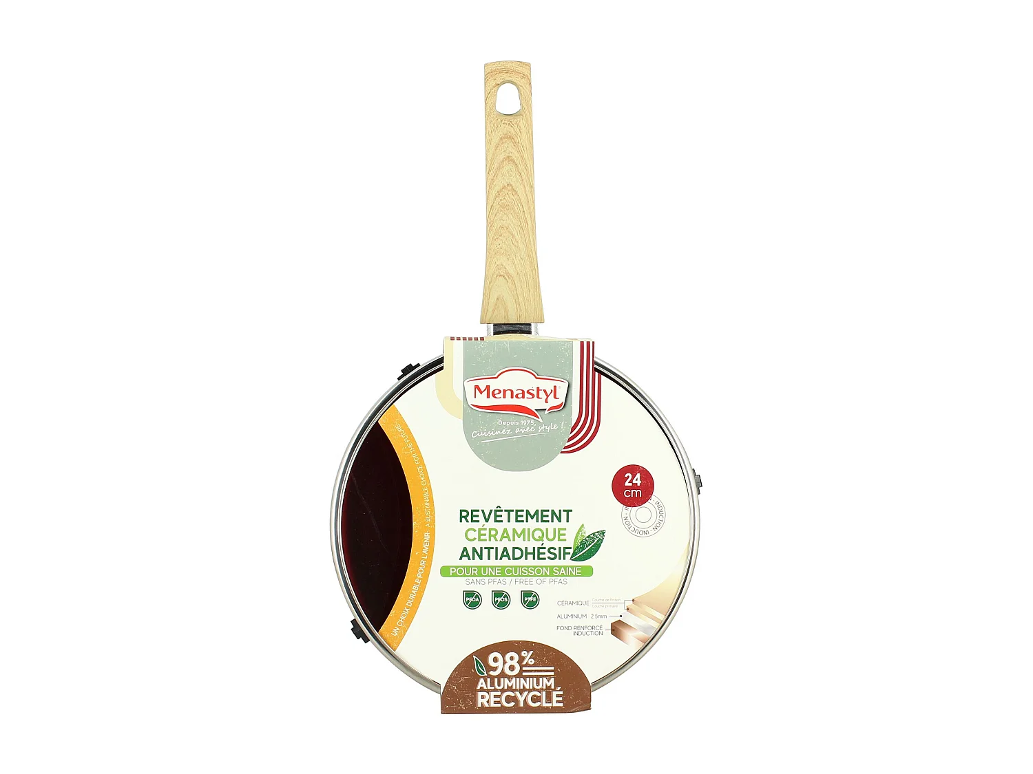 Menastyl - Sauteuse 24cm Colorama Magenta - En Aluminium - Revetement Antiadhesif En Ceramique