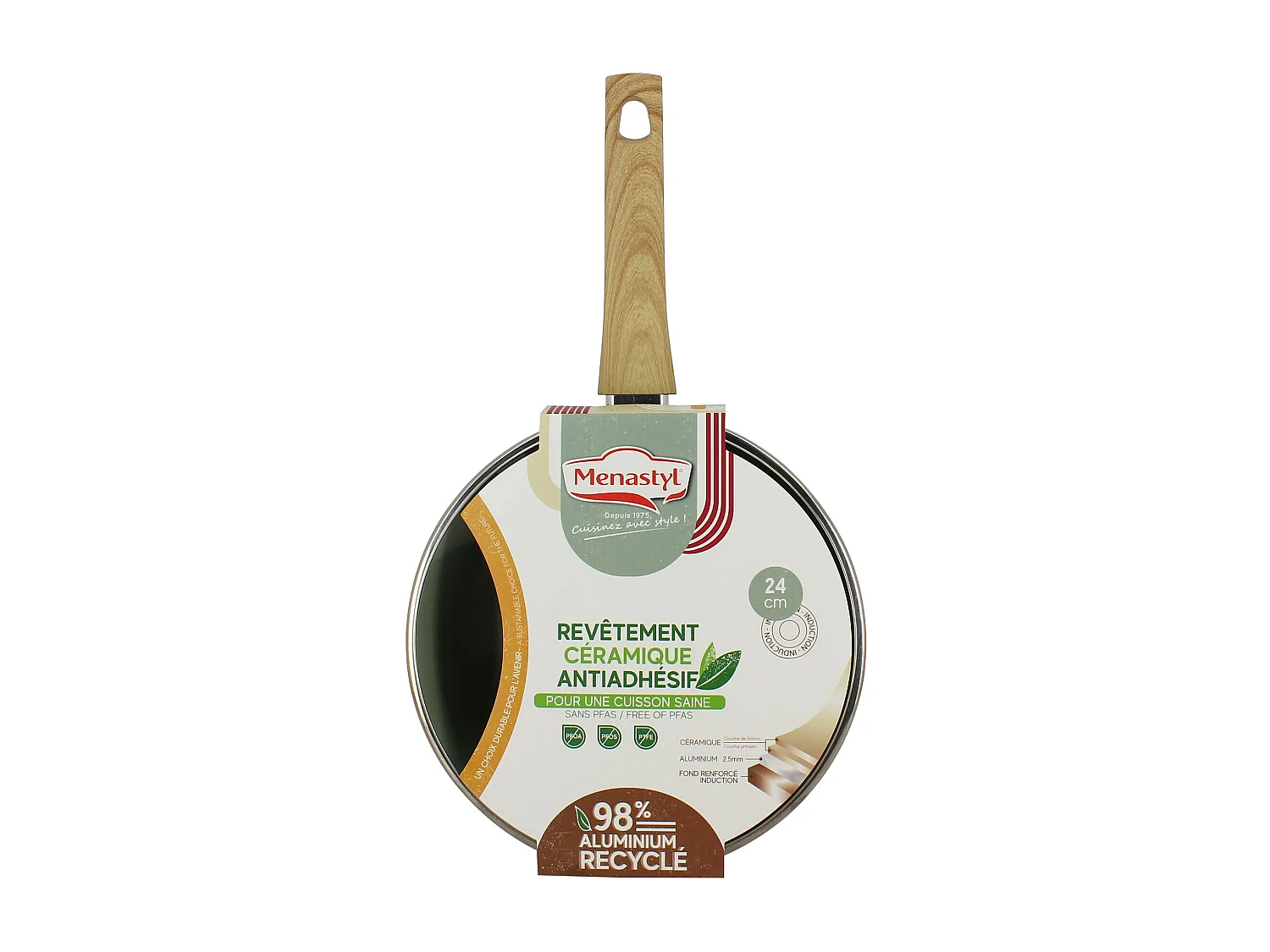 Menastyl - Sauteuse 24cm Colorama Celadon - En Aluminium - Revetement Antiadhesif En Ceramique