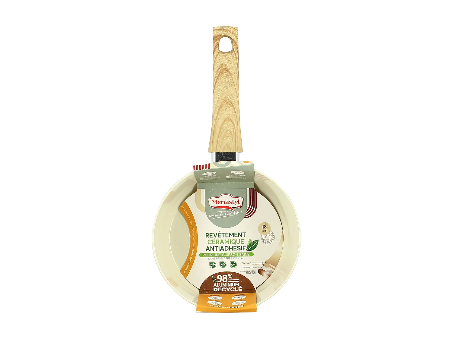 Menastyl - Casserole 18cm Colorama Creme - En Aluminium - Revetement Antiadhesif En Ceramique