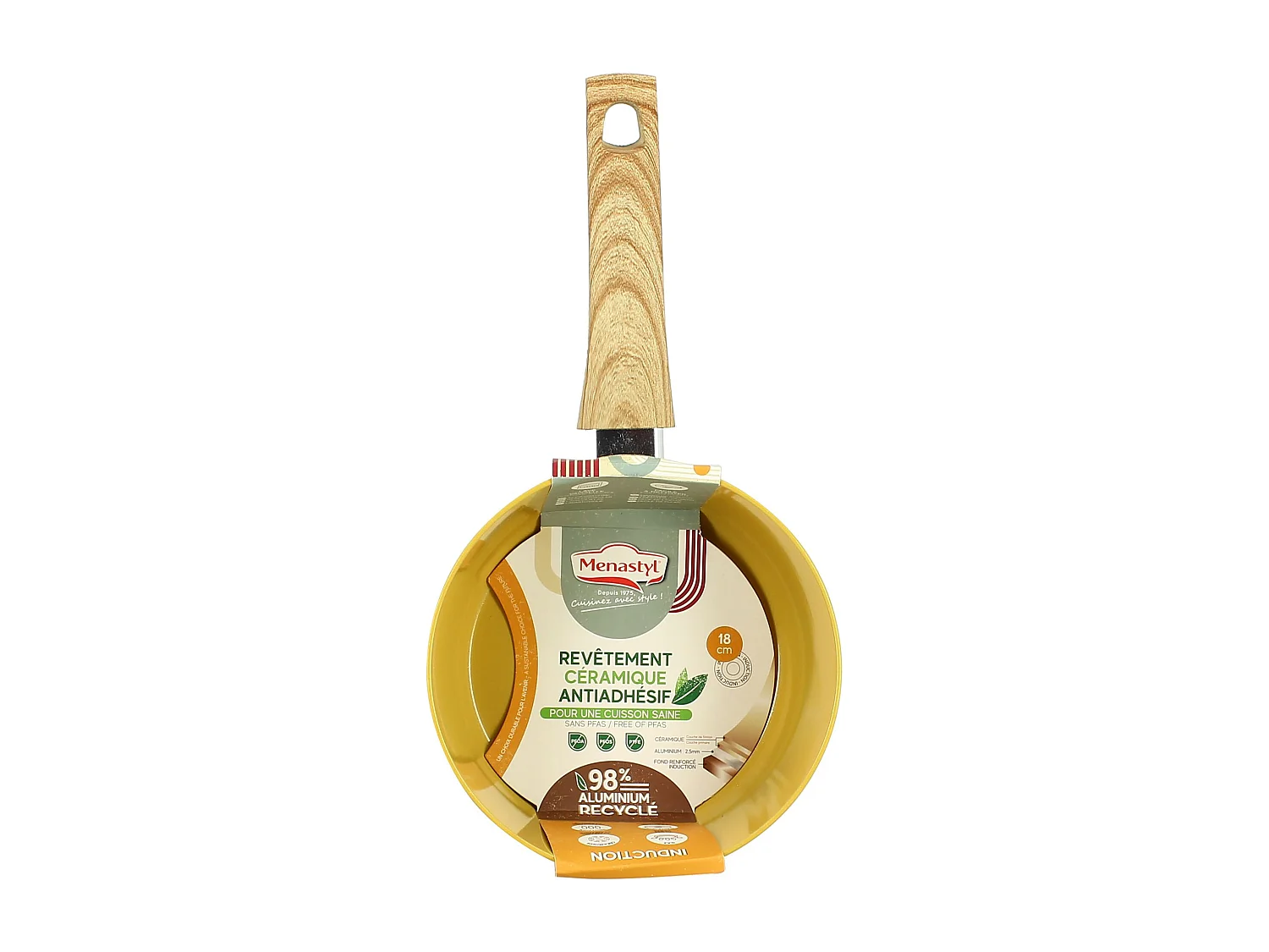 Menastyl - Casserole 18cm Colorama Safran - En Aluminium - Revetement Antiadhesif En Ceramique