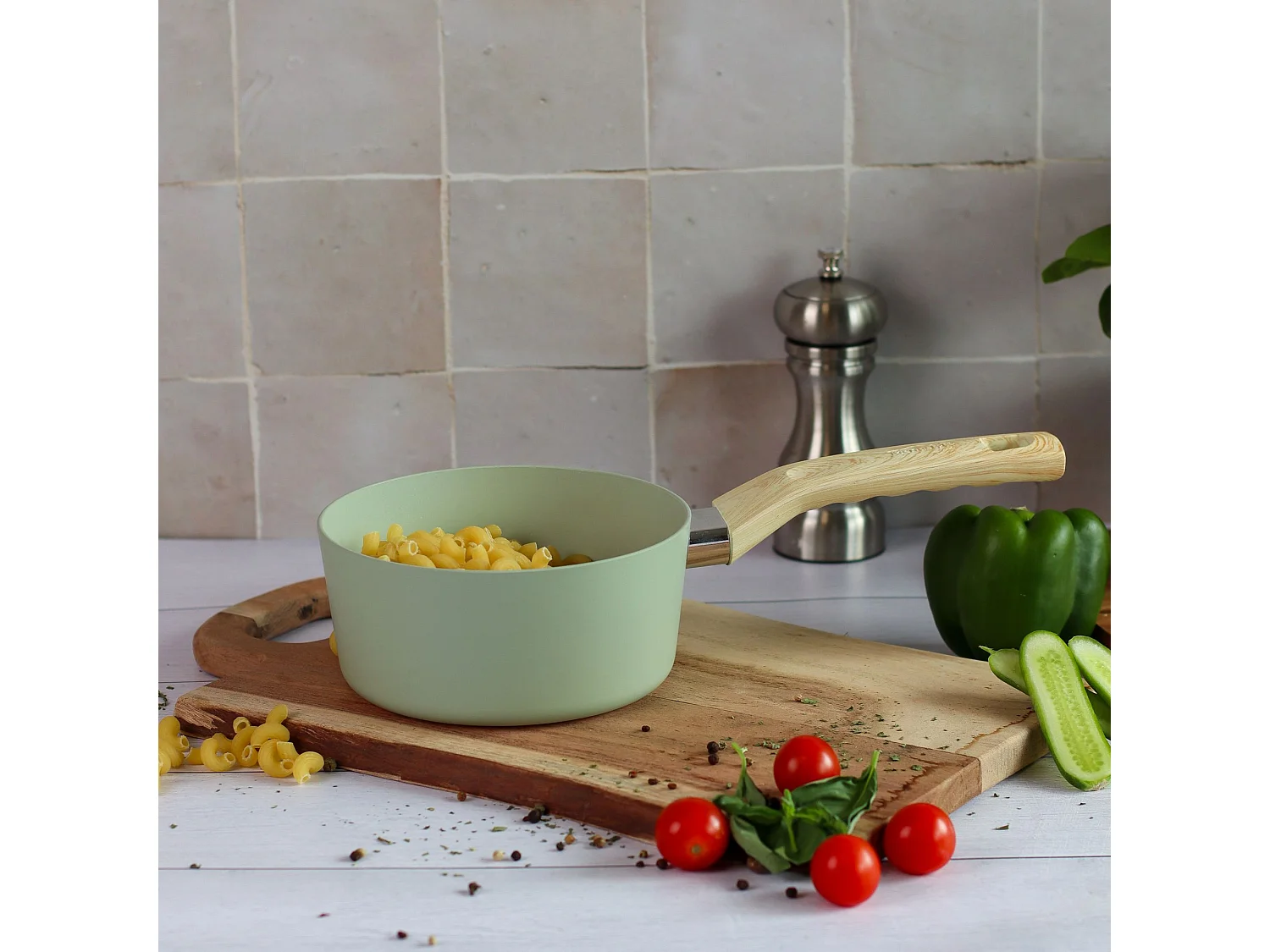 Menastyl - Casserole 16cm Colorama Celadon- En Aluminium - Revetement Antiadhesif En Ceramique