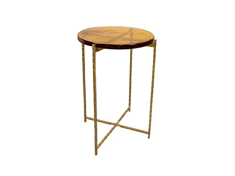 Now's Home - Meuble Appoint En Metal Dore Plateau En Verre Ambre 40.5xh56cm Belli