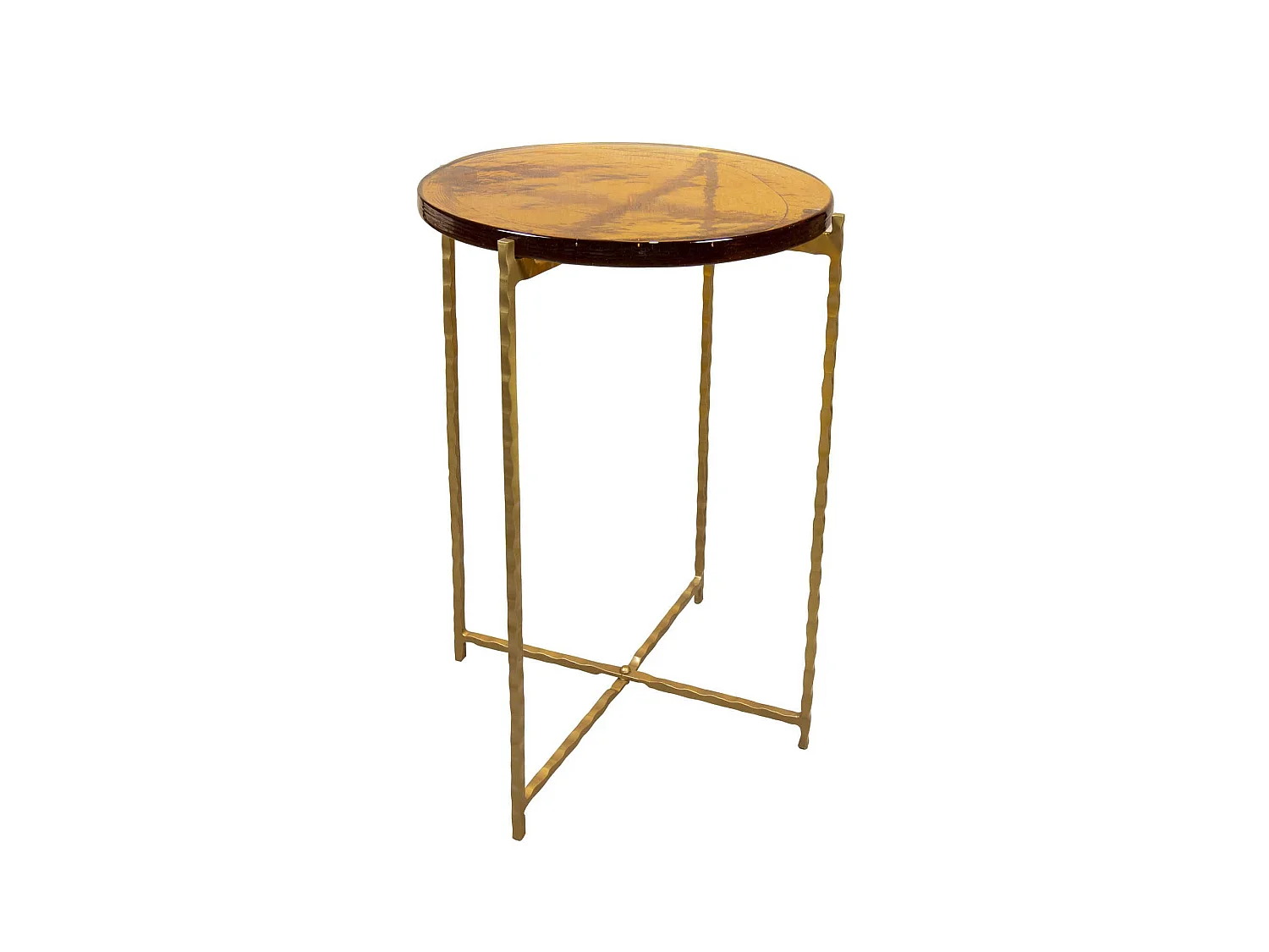 Now's Home - Meuble Appoint En Metal Dore Plateau En Verre Ambre 40.5xh56cm Belli