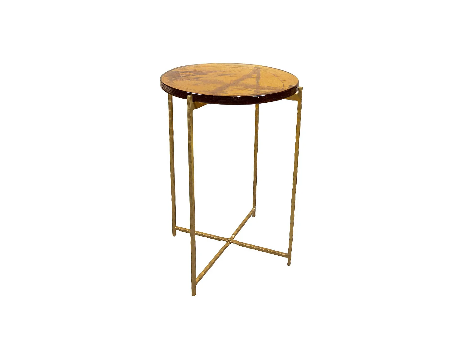 Now's Home - Meuble Appoint En Metal Dore Plateau En Verre Ambre 40.5xh56cm Belli