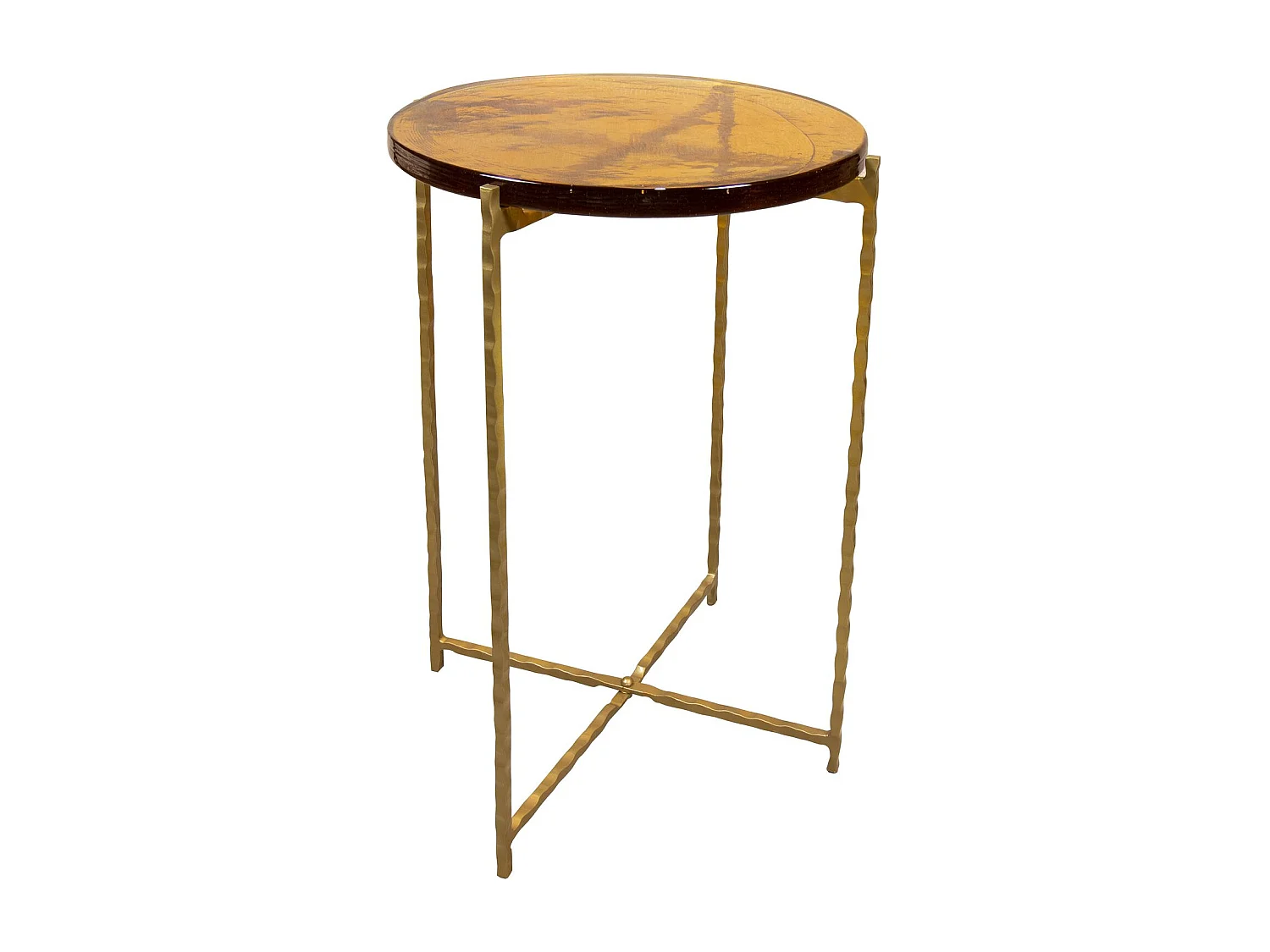 Now's Home - Meuble Appoint En Métal Doré Plateau En Verre Ambre Belli