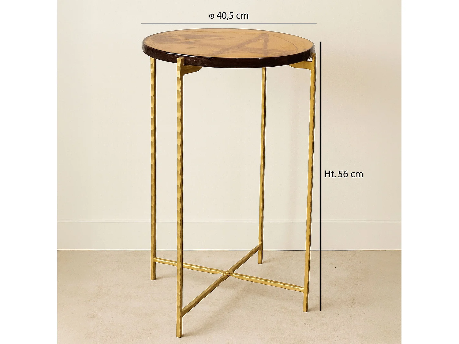 Now's Home - Meuble Appoint En Métal Doré Plateau En Verre Ambre Belli