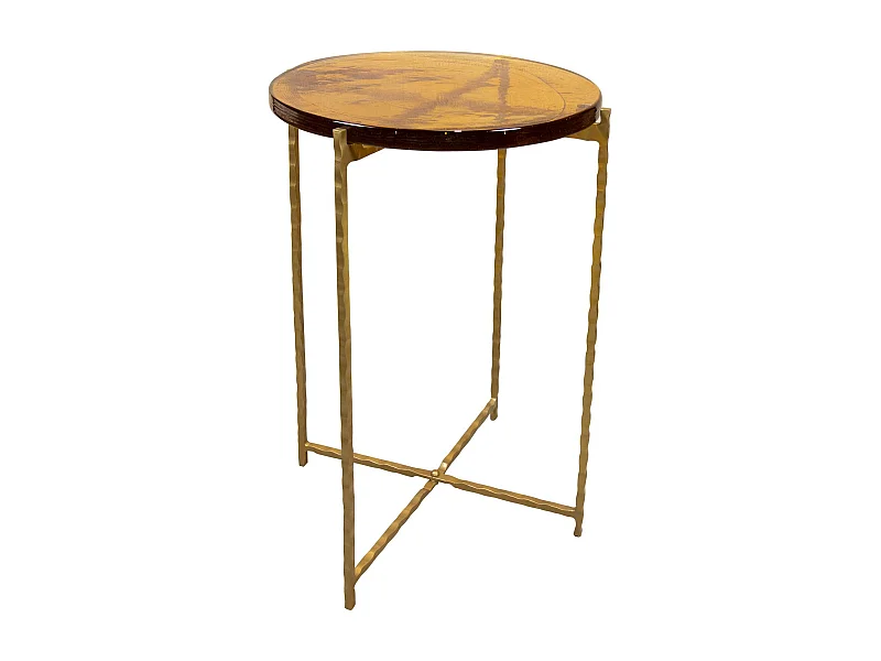 Now's Home - Meuble Appoint En Metal Dore Plateau En Verre Ambre Belli