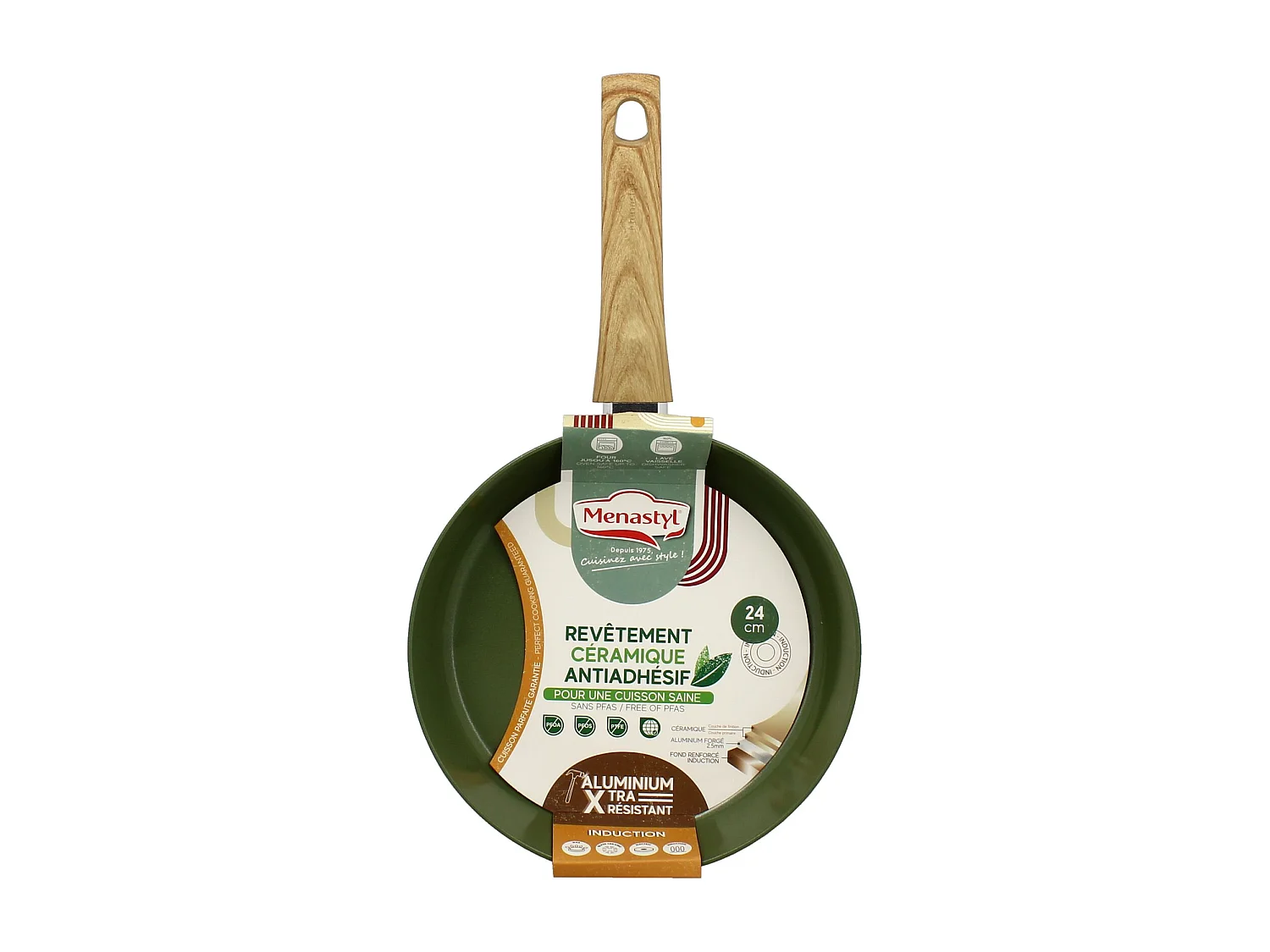 Menastyl - Poele 24cm Colorama  Olive - En Aluminium - Revetement Antiadhesif En Ceramique