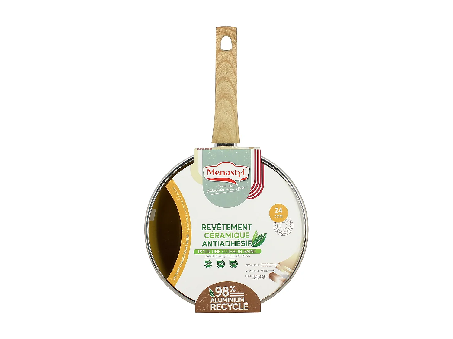 Menastyl - Sauteuse 24cm Colorama Safran - En Aluminium - Revetement Antiadhesif En Ceramique