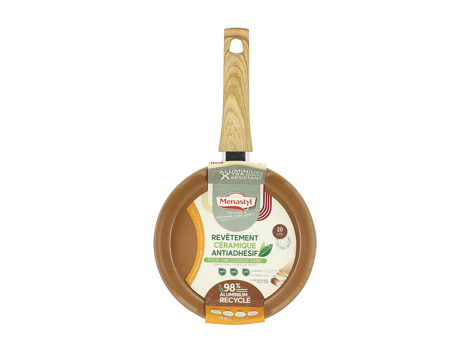 Menastyl - Poele 20cm Colorama Noisette - En Aluminium - Revetement Antiadhesif En Ceramique