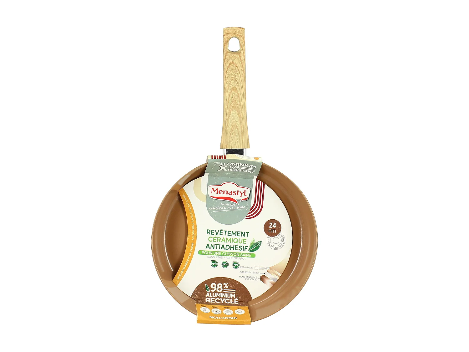 Menastyl - Poele 24cm Colorama Noisette - En Aluminium - Revetement Antiadhesif En Ceramique