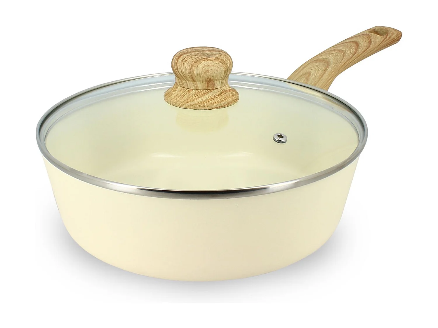 Menastyl - Sauteuse 24cm Colorama Creme - En Aluminium - Revetement Antiadhesif En Ceramique