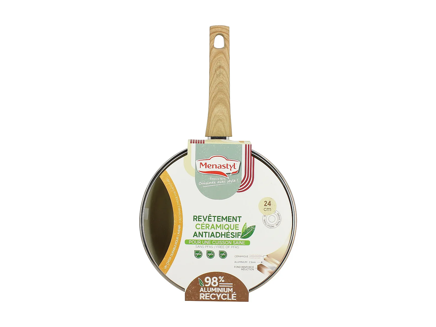Menastyl - Sauteuse 24cm Colorama Creme - En Aluminium - Revetement Antiadhesif En Ceramique