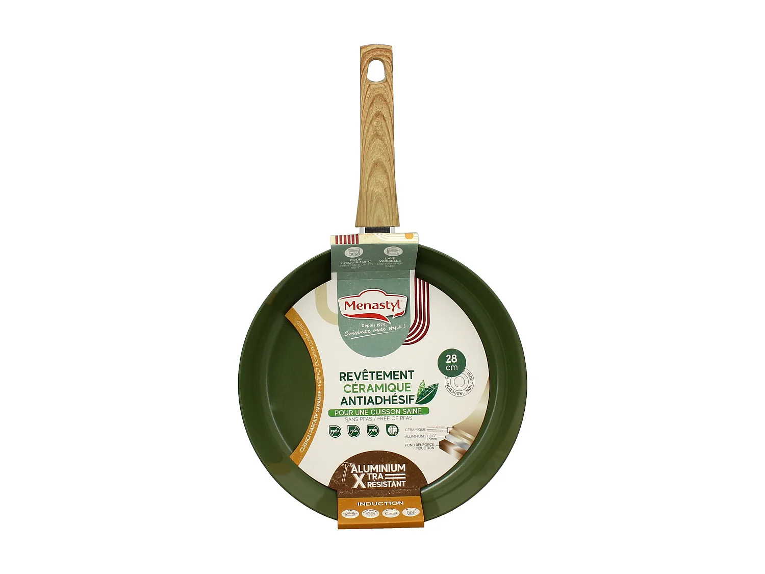Menastyl - Poele 28cm Colorama  Olive - En Aluminium - Revetement Antiadhesif En Ceramique