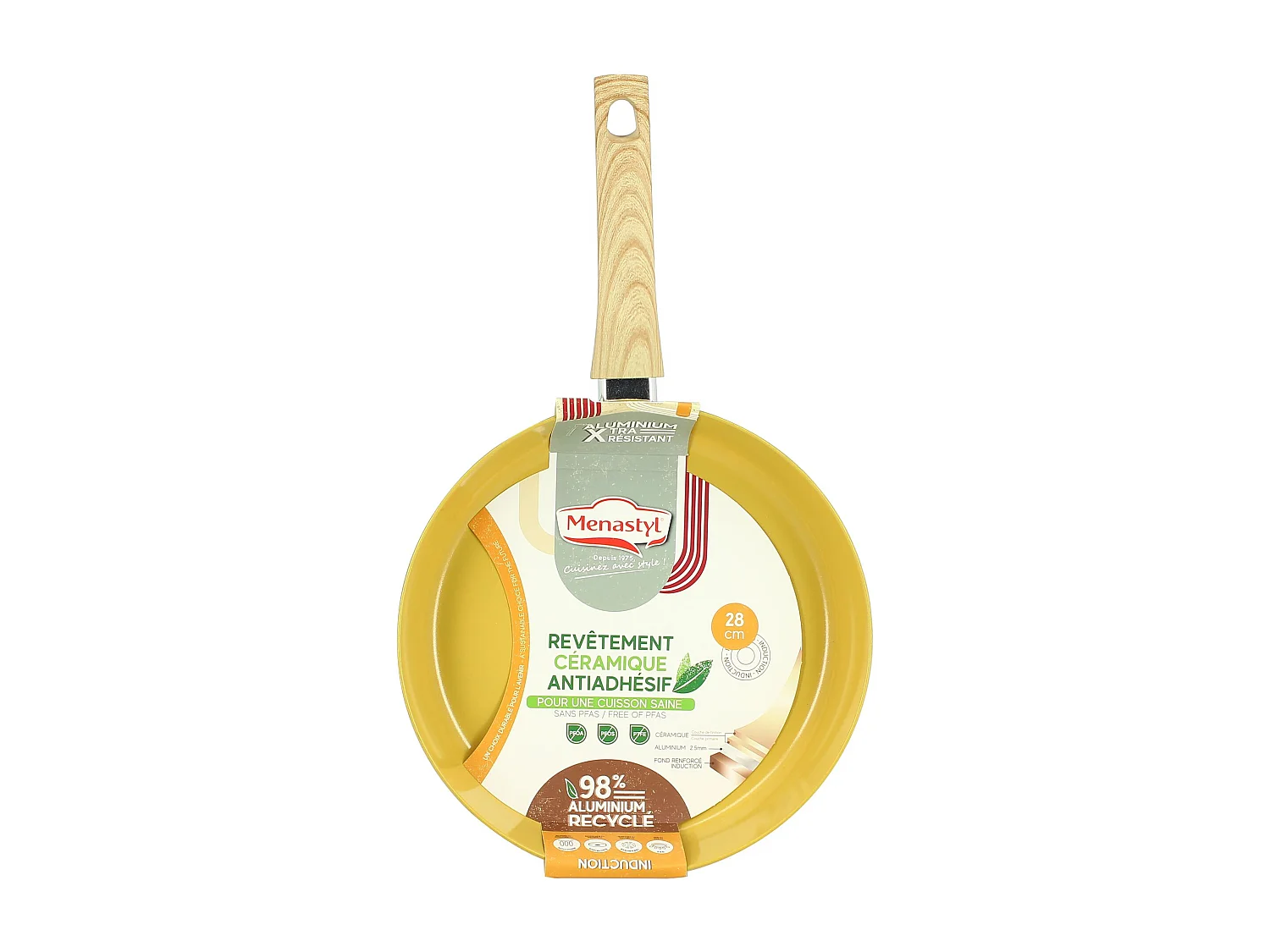 Menastyl - Poele 28cm Colorama Safran- En Aluminium - Revetement Antiadhesif En Ceramique