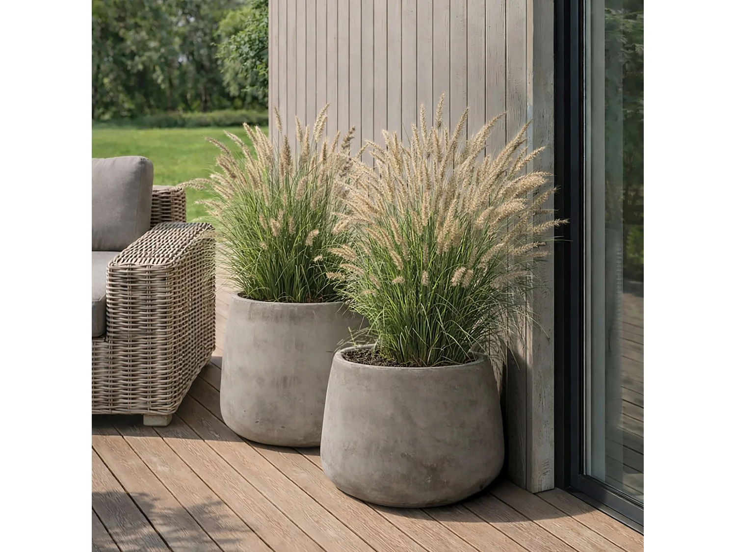 Now's Home - Set2 Pots Ronds En Fibre D'argile Forme Basse Hauteur 31 Et 40 Cm Faro
