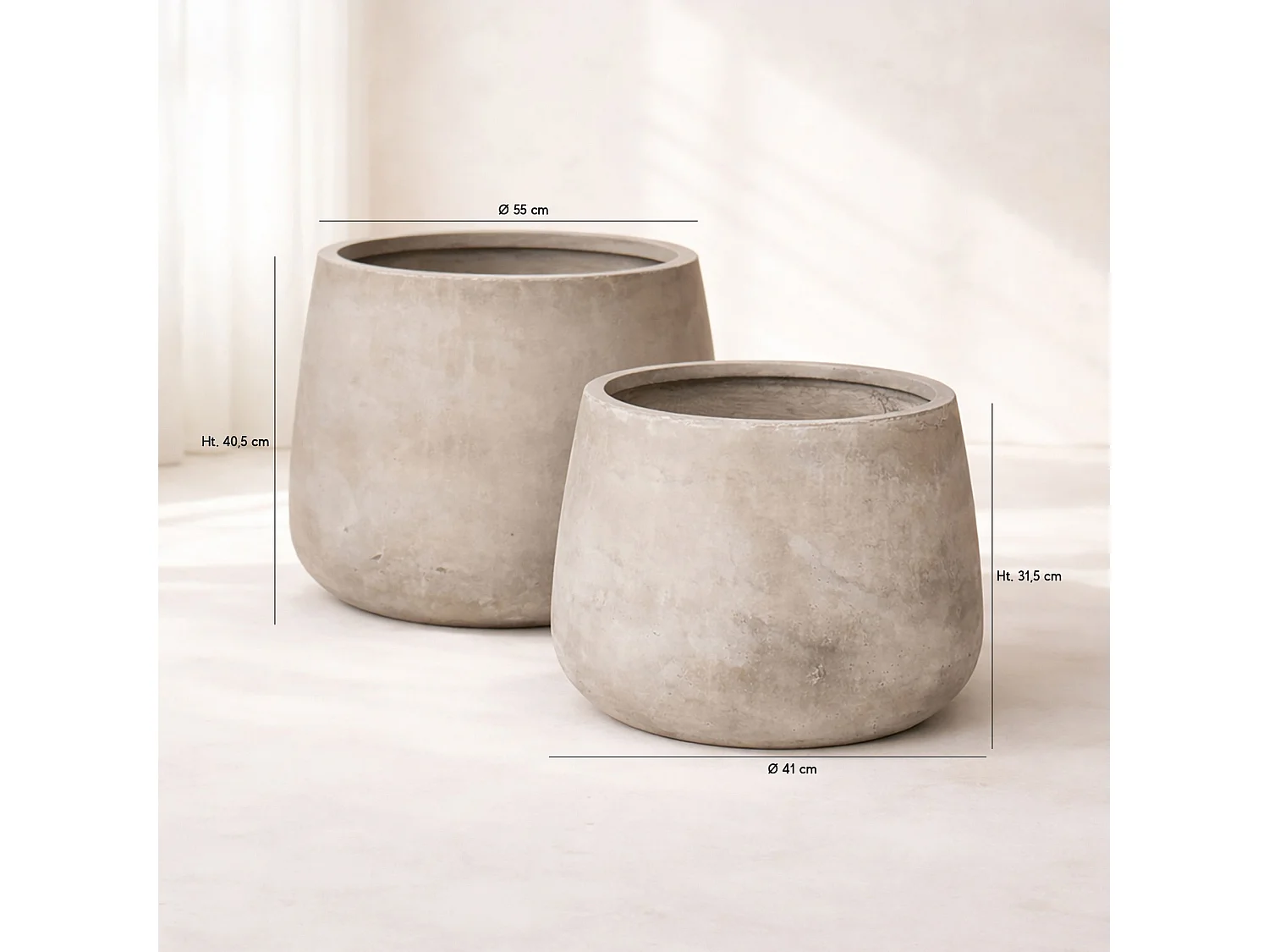 Now's Home - Set2 Pots Ronds En Fibre D'argile Forme Basse Hauteur 31 Et 40 Cm Faro