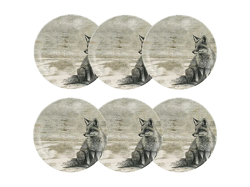 Novastyl - Lot 6 Assiettes Desserts Lachat Renard 21cm En Porcelaine