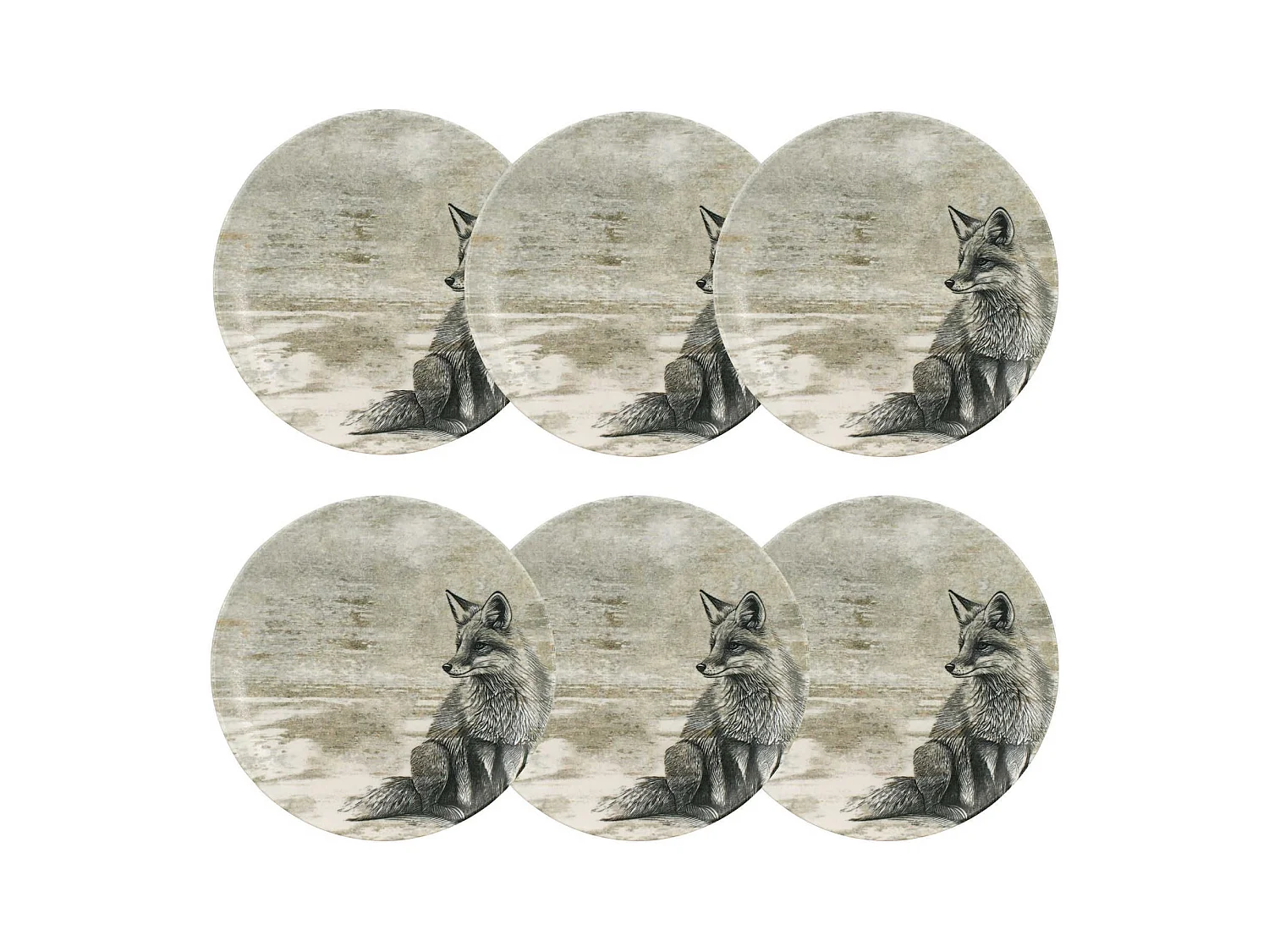 Novastyl - Lot 6 Assiettes Desserts Lachat Renard 21cm En Porcelaine