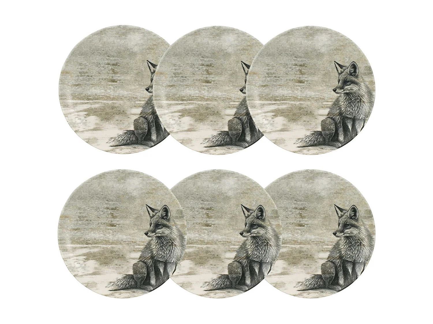 Novastyl - Lot 6 Assiettes Desserts Lachat Renard 21cm En Porcelaine