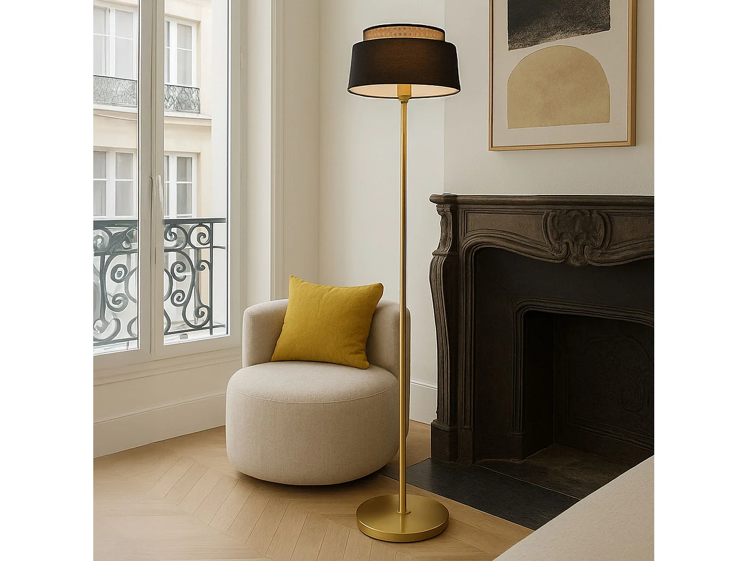 Now's Home - Lampadaire En Metal Noir Et Dore H150cm Avero