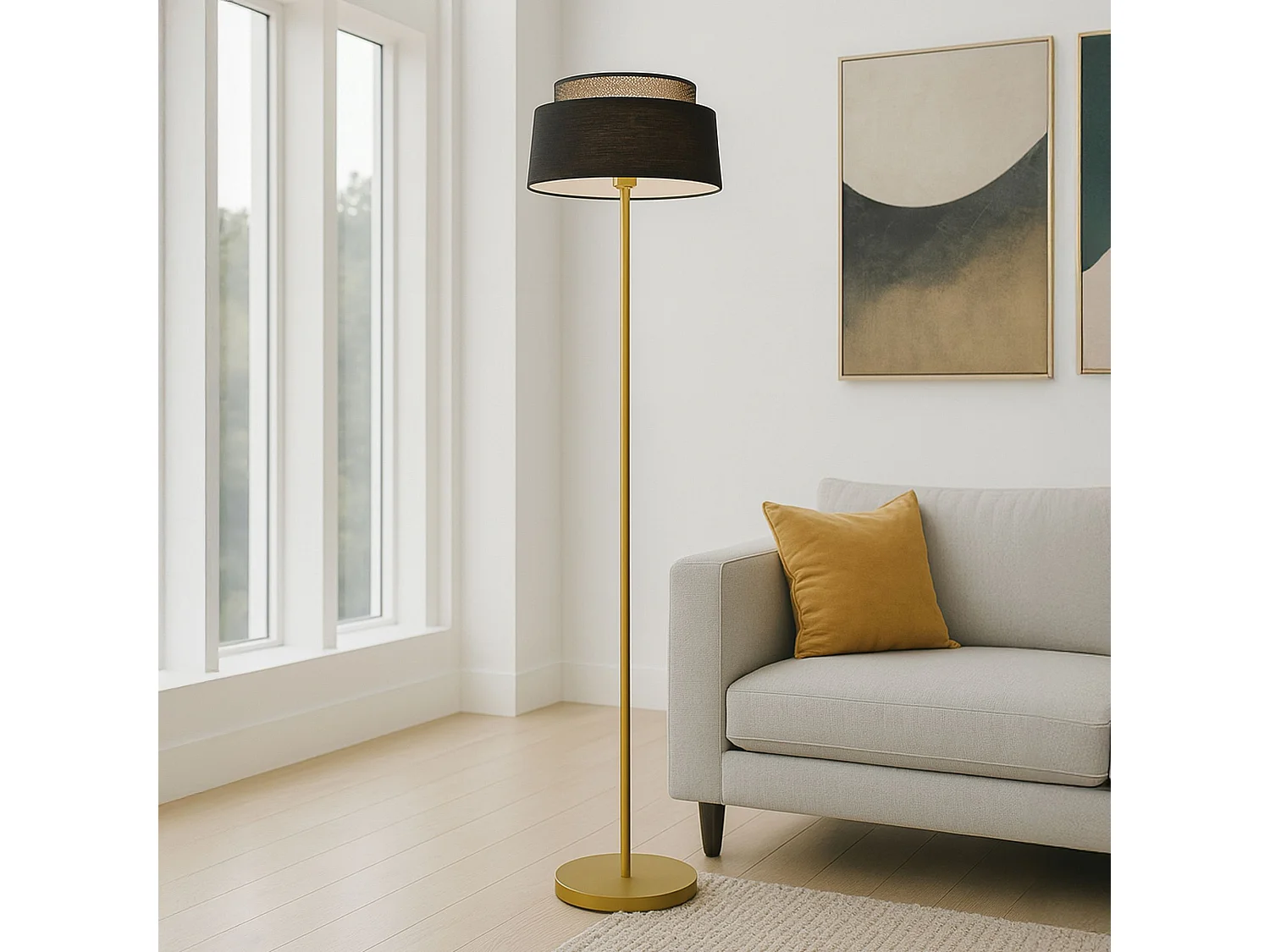 Now's Home - Lampadaire En Metal Noir Et Dore H150cm Avero