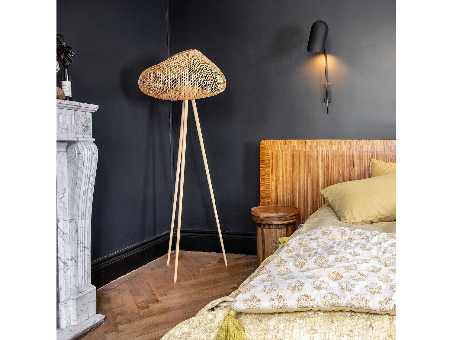 Now's Home - Lampadaire En Bambou Pieds En Bois O 60 Cm X 165 Cm Lips