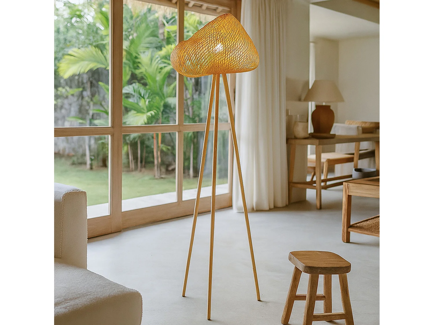 Now's Home - Lampadaire En Bambou Pieds En Bois O 60 Cm X 165 Cm Lips