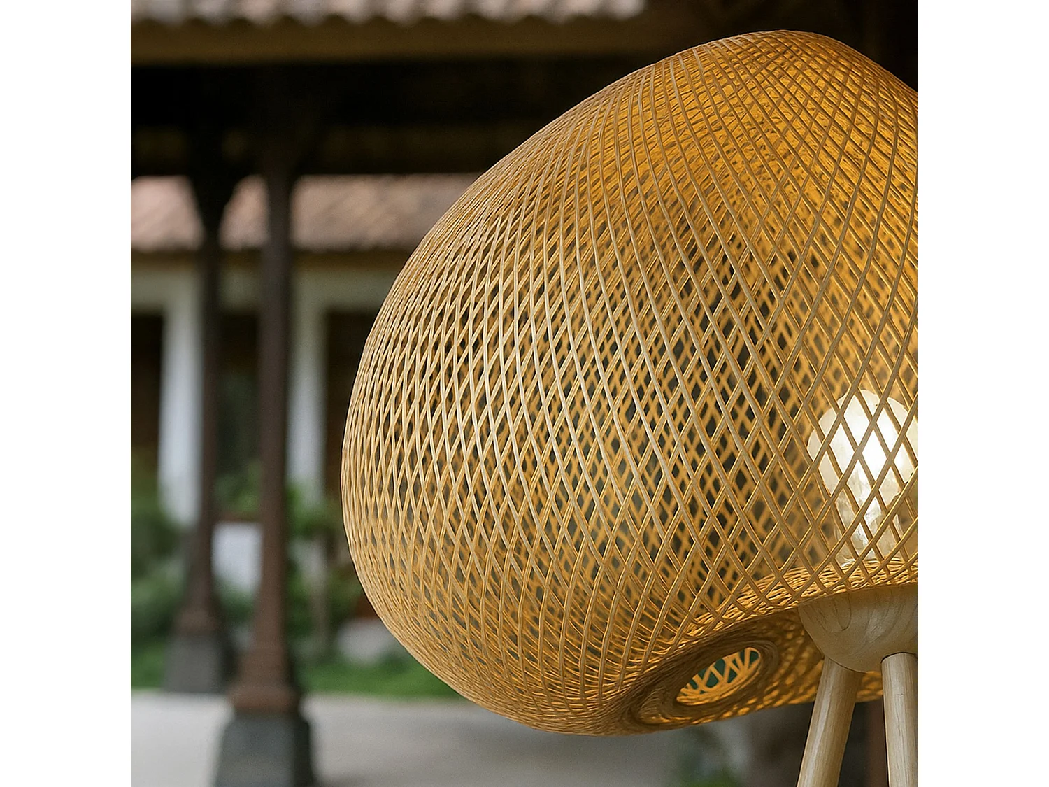 Now's Home - Lampadaire En Bambou Pieds En Bois ø 60 Cm X 165 Cm Lips